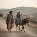 Family returning from Egypt along an ancient road