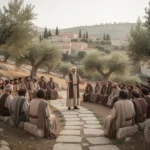 Jesus teaching a gathered crowd on a Galilean hillside