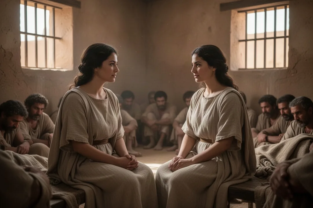 Perpetua and Felicity among fellow prisoners in ancient Carthage