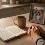 Prayer journal and family photograph representing a prayer for dad