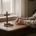 Praying the Jesus Prayer: meaning and practical guidance Person quietly praying with a cross and prayer rope beside a window