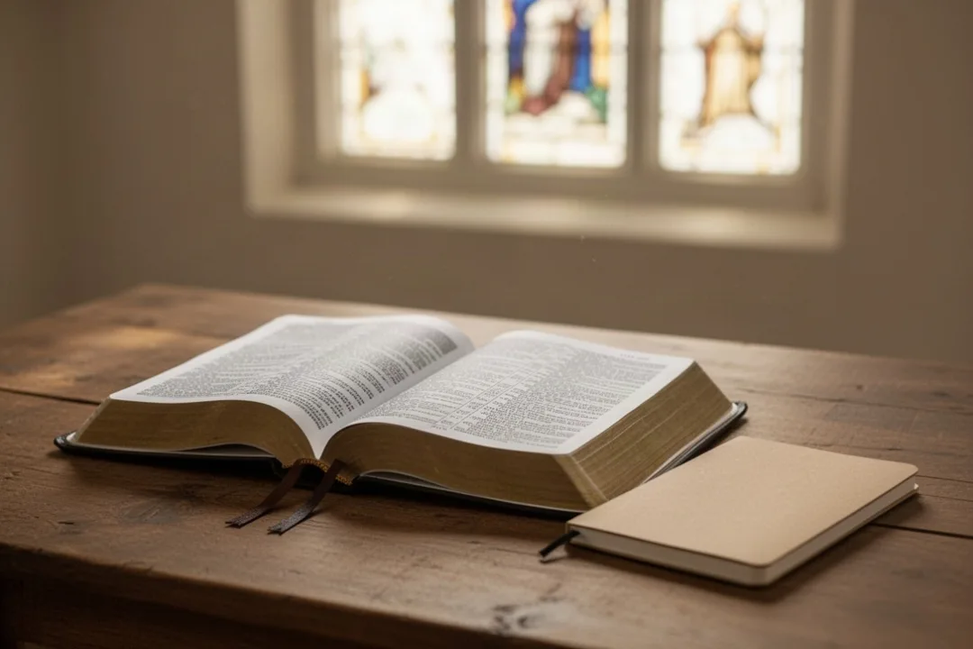 Open Bible and notebook representing reflection on Romans 1:16-17