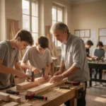 Young people learning practical skills in a welcoming youth center