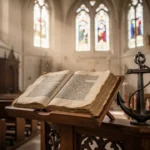 Historic church manuscript and anchor symbol honoring Saint Clement