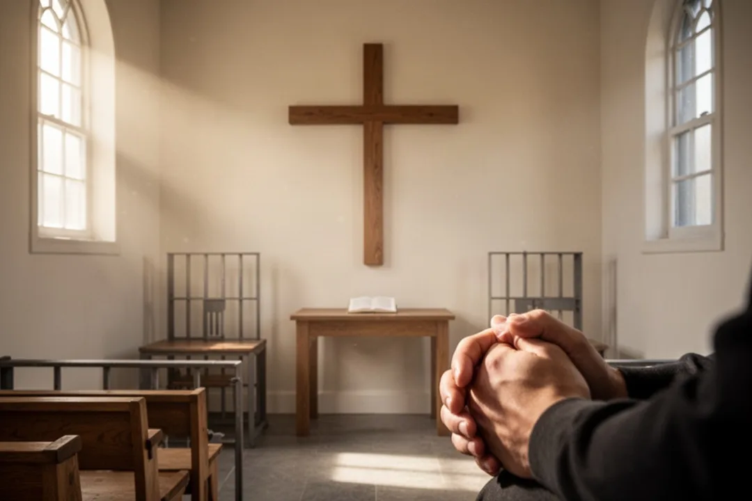 Chapel cross and prayer space symbolizing Saint Dismas and prison ministry