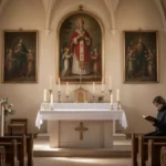 Church interior prepared for a Saint Eugene feast day