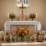 Saint feast days in November: A date-by-date guide Parish sanctuary decorated with candles and saint images for November worship