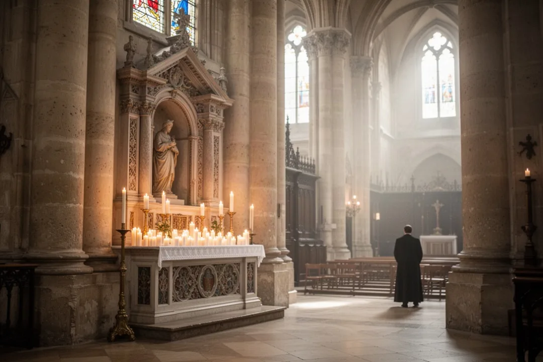 Shrine area associated with Saint Genevieve inside a Paris church