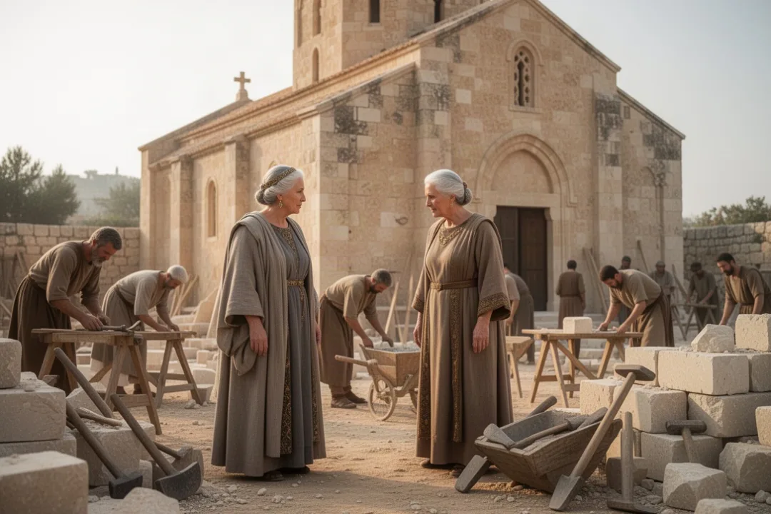 Saint Helen overseeing church construction during her Holy Land pilgrimage