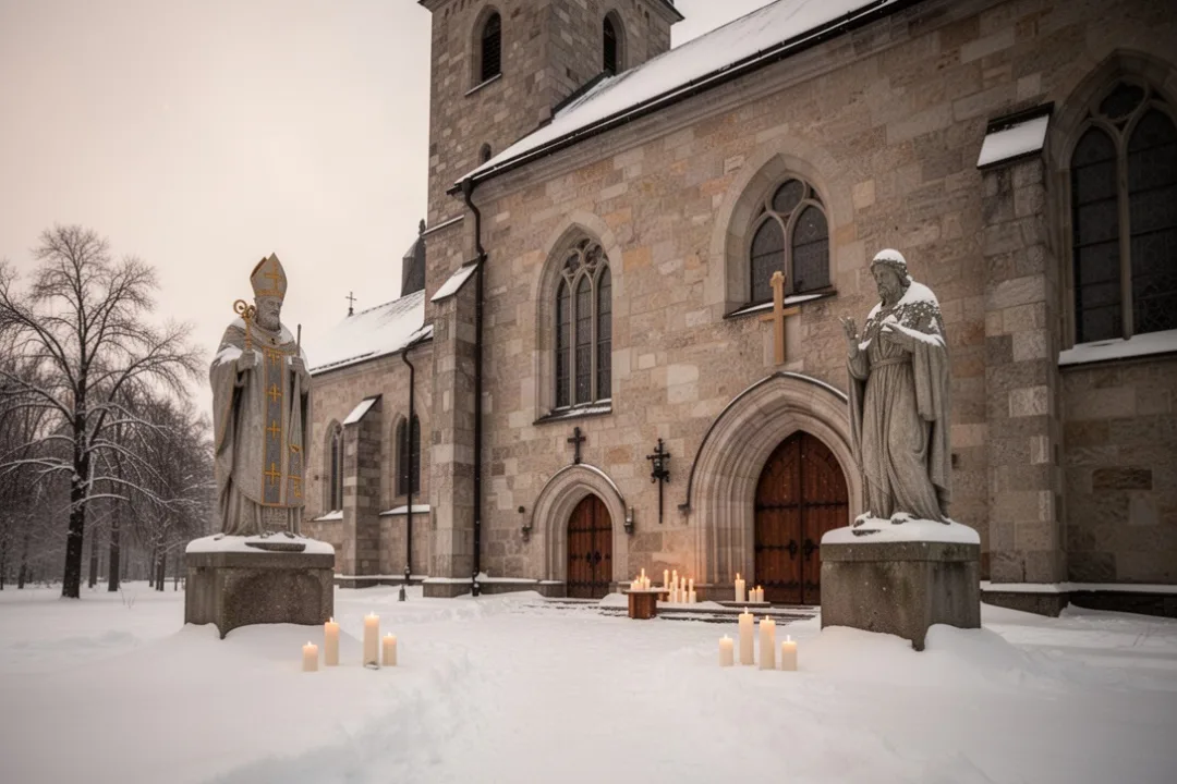 Winter church setting honoring Saint Henry in Finland