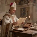 Saint Hilary studying Scripture and theological manuscripts in ancient Gaul