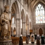Saint Olaf statue with axe inside Nidaros Cathedral