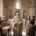 Saint Polycarp teaching Christians in an ancient Smyrna church