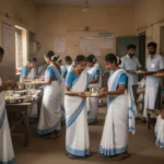 Sisters and volunteers serving people at a modest Kolkata community shelter