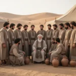 Jacob with his twelve sons beside an ancient Near Eastern camp