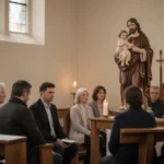 Parishioners praying before a statue of St. Cajetan