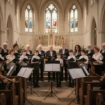 Parish choir rehearsing music in honor of St. Cecilia