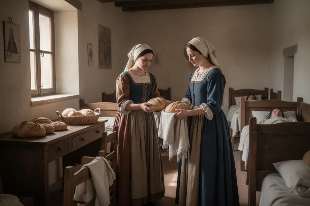 St. Frances of Rome serving sick people in a Roman infirmary