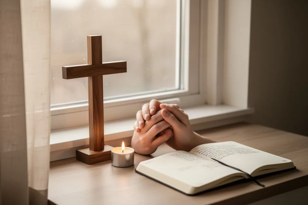 Quiet prayer corner representing trust and peace during uncertainty