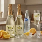 Elderflower liqueur ingredients arranged for a sparkling cocktail