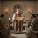 St. Irenaeus teaching early Christians in Roman Gaul