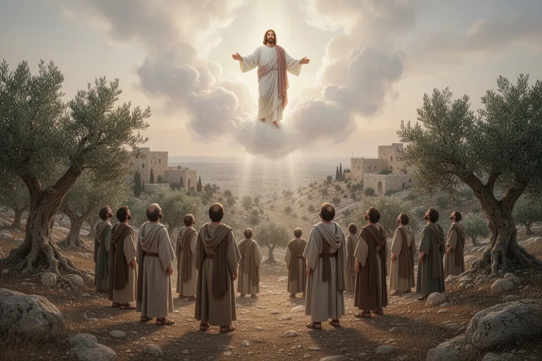 Disciples witness Jesus ascending near the Mount of Olives