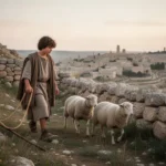 Young David shepherding sheep near Bethlehem before becoming king