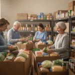 Top 7 Bible verses about helping others in need Volunteers respectfully preparing groceries for a family at a community pantry