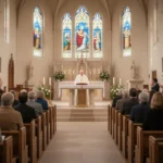 Congregation participating in a Catholic Mass after Vatican II