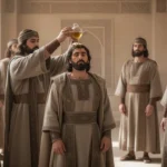 Ancient anointing ceremony showing a ruler appointed for sacred leadership