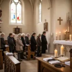 Catholics praying together during a novena in a quiet church