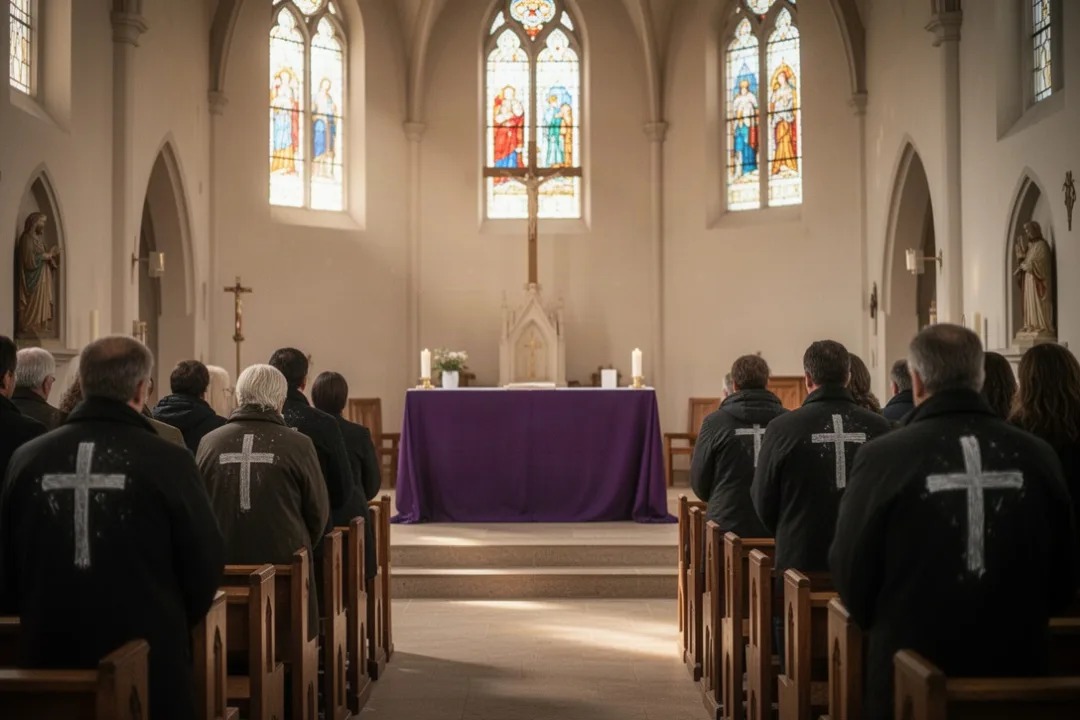 Catholics praying in a church during the Lenten season