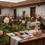 Roses and sewing materials representing St. Rose of Lima’s patronages