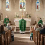 Catholic family attending the 27th Sunday in Ordinary Time Mass