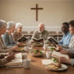 Diverse church community sharing faith through fellowship and service