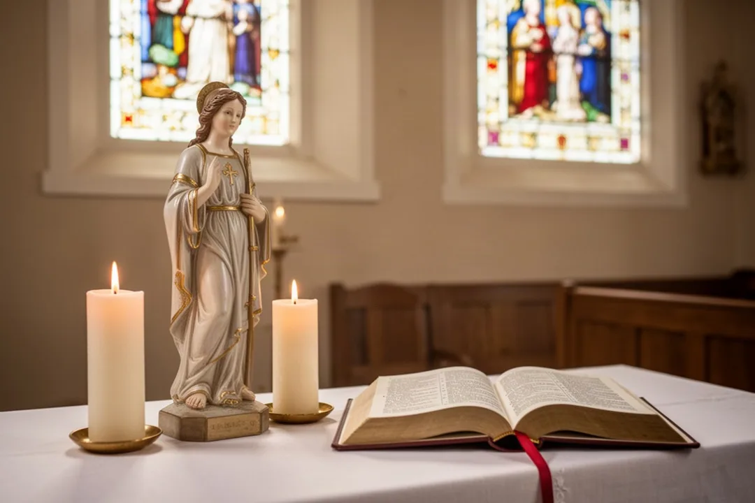 Parish altar prepared for St. Joan of Arc feast day