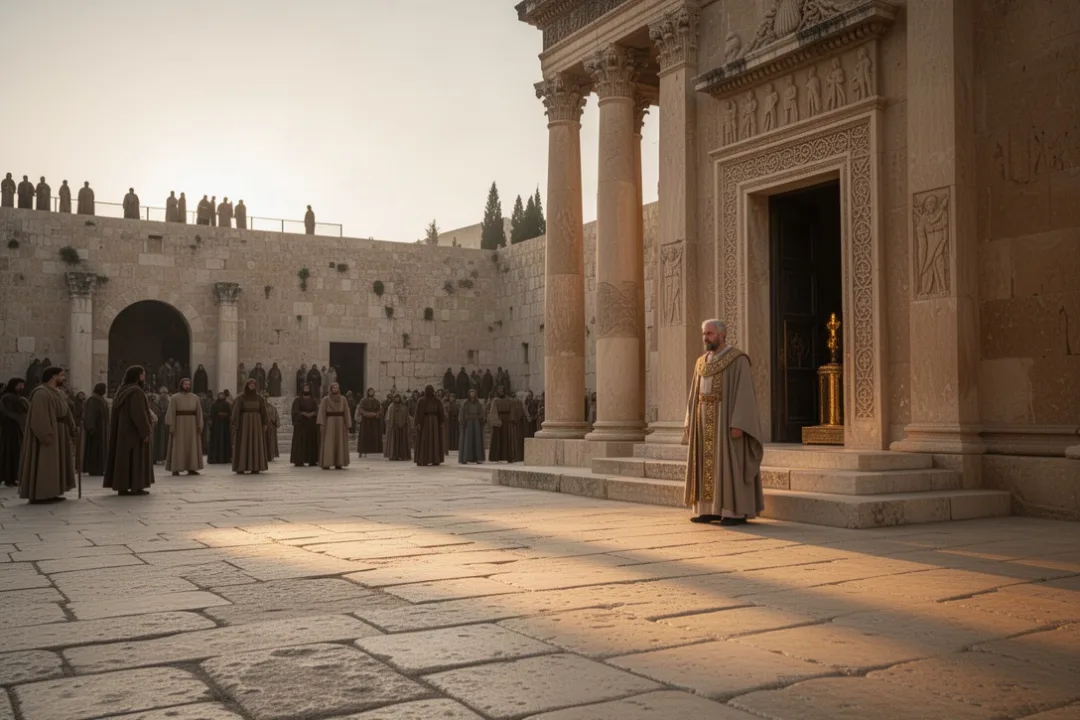 Priest serving near the ancient Jerusalem temple at dawn